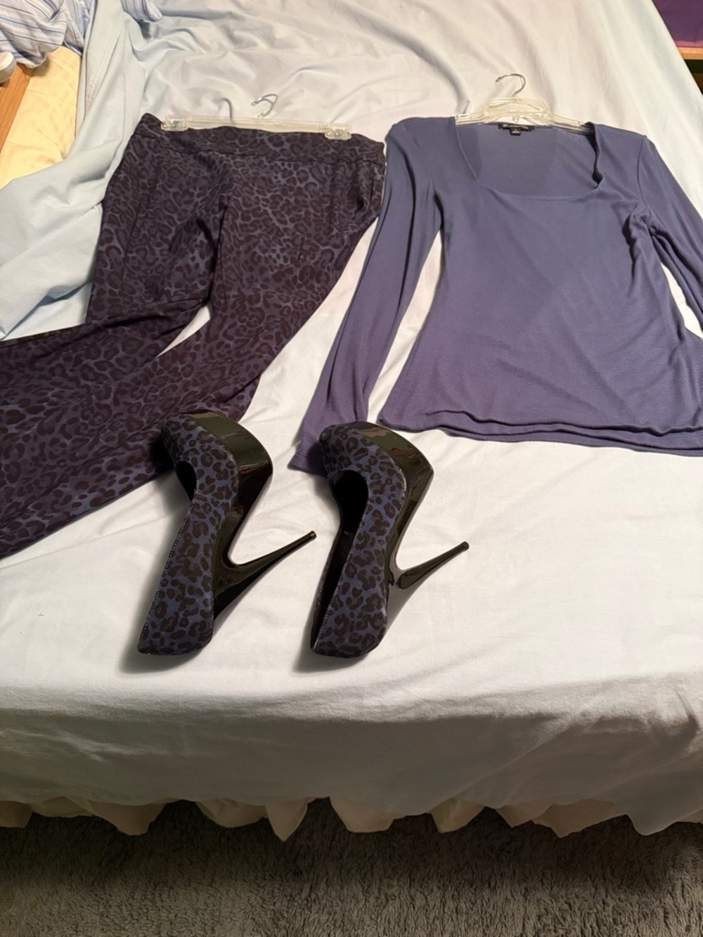 INC International Concepts Purple Scoop Neck Top with Dark Purple Leopard Pants